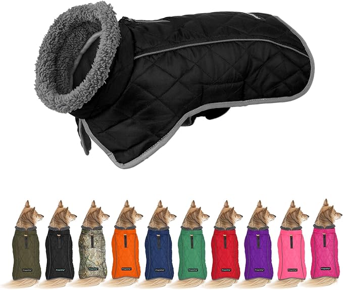 Fragralley Dog Coat Large, Waterproof Dog Jacket with Warm Fleece Lining, Adjustable Reflective Dogs Winter Coat, Turtleneck Pet Coats for Cold Weather (Black XXXL)