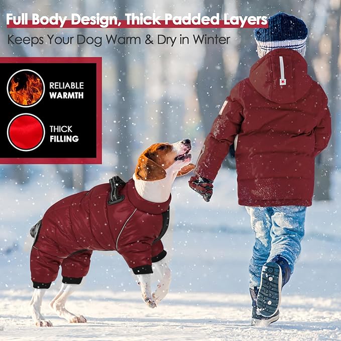 AOFITEE Dog Coat, Waterproof Dog Winter Jacket, Warm Fullbody Small Dogs Snowsuit, Winter Coat for Small Dogs, Zip Up Pet Puffer Jacket Fleece Vest, Outdoor Reflective Pet Snow Jackets, Christmas Red
