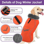 SUNFURA Dog Coat, XXXL Dog Winter Jacket, Reflective Fleece Snow Coat with Furry Collar, Waterproof Pet Puffer Jacket for Great Dane Extra Large Dogs, Orange 3XL