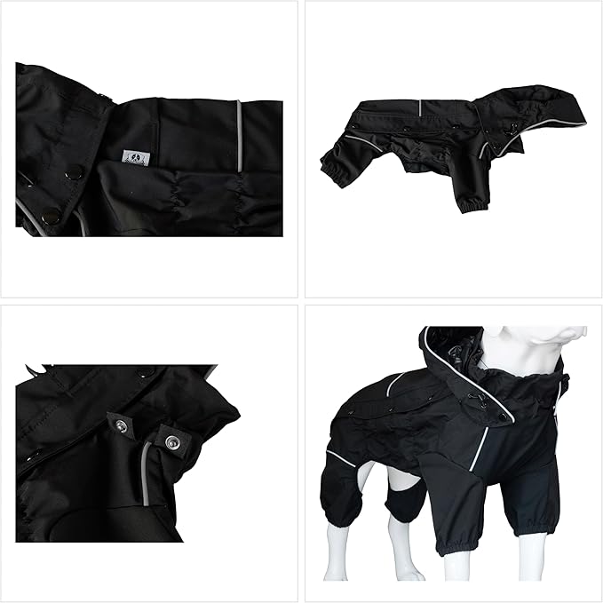 LOVELONGLONG Waterproof Dog Raincoat with Removable Hood – Outdoor Full Body Dog Jacket, Windproof Snowproof Shell Suit – All Season Pet Rain Gear Black XS