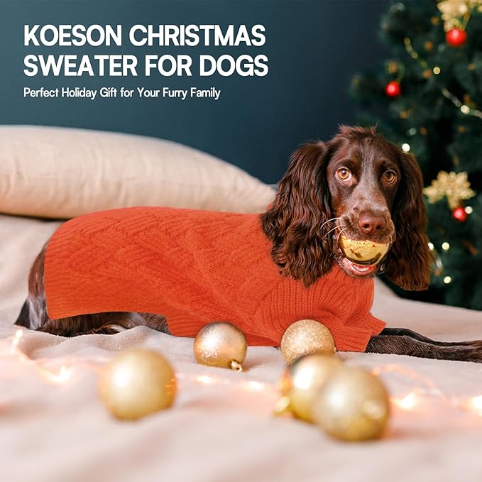KOESON Extra Large Dog Sweater, Warm Soft XL Dog Sweater, Turtleneck Big Sweater for Large Dogs Girls and Boys, Cable Knitted Pet Knitwear with Sleeves for Fall, Winter and Spring, Orange, XLarge