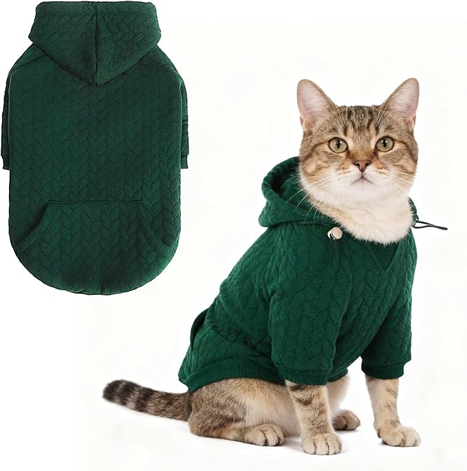 EXPAWLORER Textured Cable Knit Basic Dog Hoodie, Elevated Style Dog Sweater with Leash Hole and Pocket, Soft and Warm Pet Winter Coat, Cold Weather Clothes for Small Medium Large Dogs Cats, Green XS