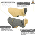 Queenmore Dog Winter Coat - Fleece Jacket, Waterproof Cold Weather Clothes, Thick Warm Cotton Padding, Easy On Storage Pockets (Grey, Large)