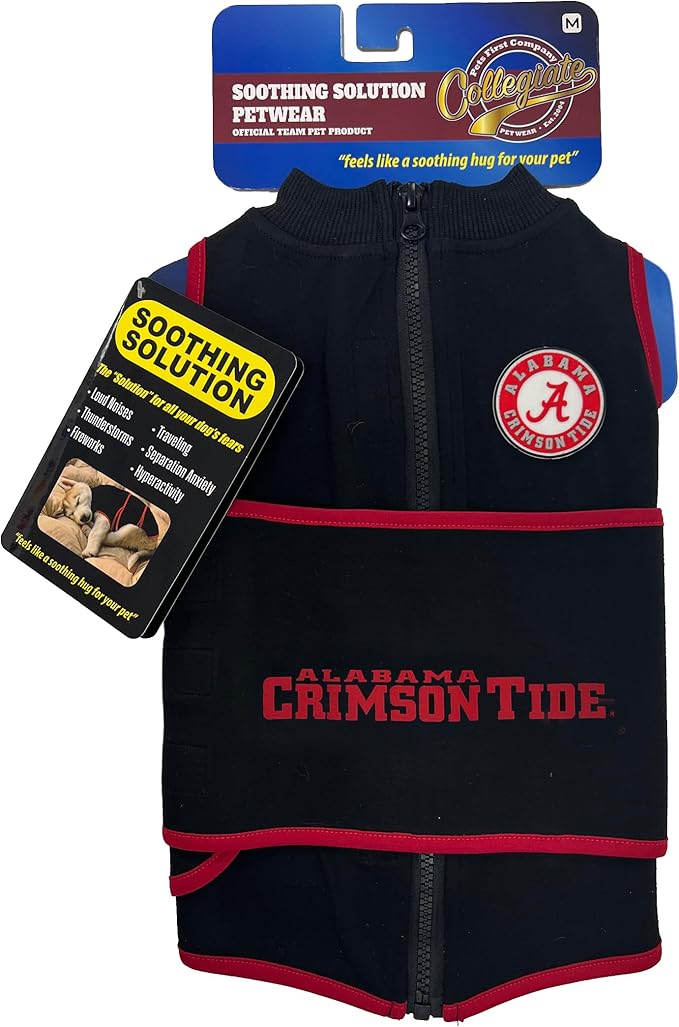 NCAA Alabama Crimson Tide Dog Anxiety Calming Shirt Soothing Vest, Dogs & Cats with Anxiety, Fears, Fireworks, Loud Noises, Dark, Lonely Keeps Dogs Calm & Feeling Safe, Relaxing Jacket, Small
