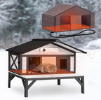 GUTINNEEN Heated Cat House for Outside Large Outdoor Cat House Insulated Weatherproof Feral Cat Shelter with Heating Pad, Insulated Thermal Liner, Chewproof Cable for 1-4 Cats, Winter-Ready (Black)