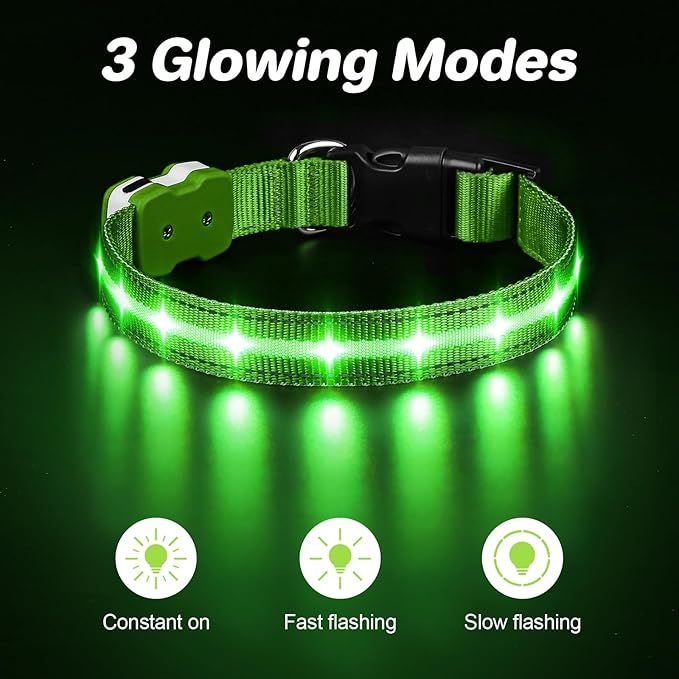 PcEoTllar Light Up Dog Collars, Led Dog Collar, Rechargeable, Night Walking, Waterproof, Glow in The Dark Dog Collars Light for Large Small Medium Dogs, Green l