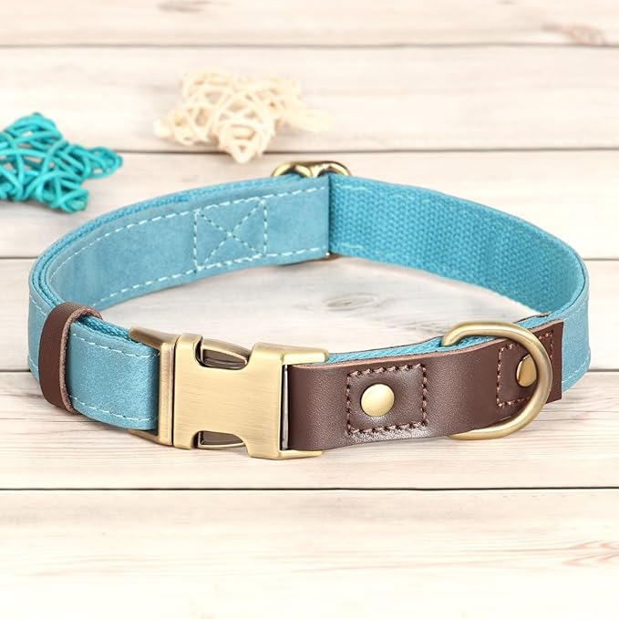 Didog Soft PU Leather Dog Collars for Medium Dogs,Classic Adjustable Dog Collars with Quick Release Metal Buckle,Easy Clean and Comfortable with Nylon Lining,Light Blue,M Neck 13-19"