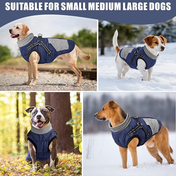 Mosucoirl Warm Dog Coats Pet Clothes, Waterproof Dogs Jacket Reflective Pet Outfits Winter Dog Cold Weather Coat Cozy Snow Jackets Vest for Small Medium Large Dogs Puppy Doggie (NavyBlue, XL)