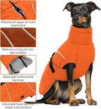 Queenmore Winter Dog Coat Warm Dog Jacket Vest Waterproof Puffer Fleece Snowsuit Adjustable Buckle Leash Hole Reflective Cold Weather Parka for Small Medium Large Dogs Girl Boy Orange S