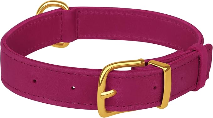 Leather Dog Collar - Heavy Duty Adjustable Soft Padded Pet Collars for Small Medium Large Dogs Breed - Black Green Brown Pink Red Blue (Pink, S, 9"-12" Neck Fit)