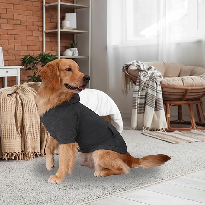 Basic Dog Hoodie Sweatshirts, Pet Clothes Hoodies Sweater with Hat and Leash Hole, Soft Cotton Outfit Coat for Large Medium Small Dogs, Dark Grey (X-Large)