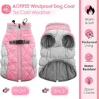 AOFITEE Dog Coat, Warm Dog Jackets for Large Dogs, Reflective Turtleneck Dogs Winter Coat with Harness Built in, Waterproof Windproof Pet Snow Jacket Fleece Vest for Cold Weather, Pink XXL