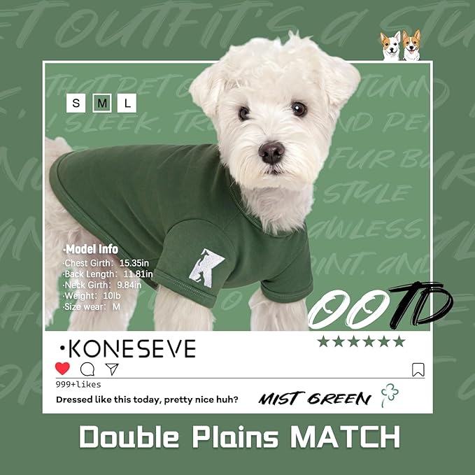 Koneseve Dog Shirts Soft Cat Clothes Comfy Cotton Stretchy for Small Dogs 2-Pack Rust & Mist Green S