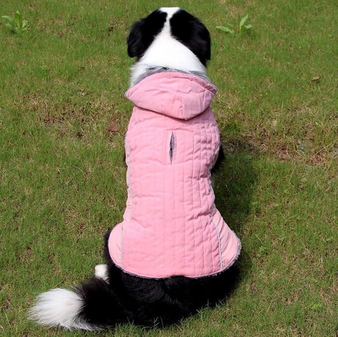 Fleece Dog Hoodie for Large Dogs Super Warm Doggie Jacket for Cold Winter Dog Coats,Pink XXL