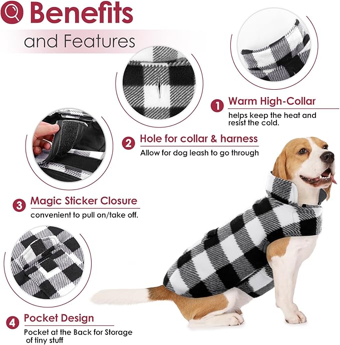 AOFITEE Dog Coat Plaid Dog Winter Coat for Large Dogs, Warm Dogs Jacket Christmas Sweater, Waterproof Pet Puffer Jacket, Reversible Pet Cold Weather Coats for Small Medium Large Pets, Black XL