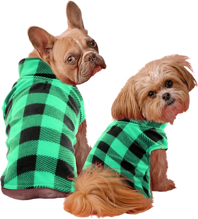 KAMA BRIDAL Spring Autumn Winter Coat Pullover Fleece Vest for Cats Small and Medium Dogs Thin Sweater Green & Black Plaid (Green, XXS)