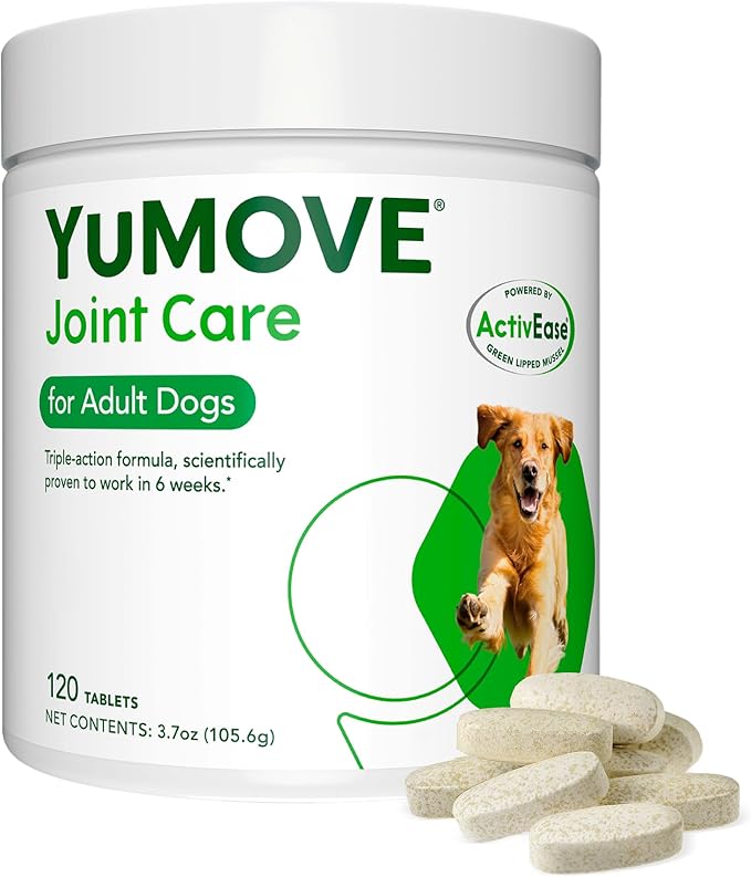 YuMOVE Hip & Joint Supplement for Dogs with Glucosamine, Hyaluronic Acid, Green Lipped Mussel & Omega 3 Joint Supplement - Regular or Advanced Strength (120ct, Chewable Tablets)