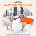 Dog Coat with Harness Built in -Orange,3XL- Fleece Lined Dog Snow Jacket Snowsuit，Adjustable Reflective Winter Warm Cold Weather Coat