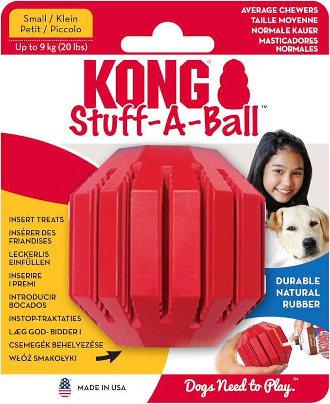 KONG Stuff-A-Ball - Durable Chew Toy for Dogs - Natural Rubber Dog Toy for Dental Health - Pet Toy for Chewing & Teeth Cleaning - Stuffable Toy for Dog Treats & Snacks - for Small Dogs