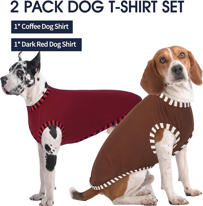IECOii 2 Pack Large Dog T-Shirt | Non-Restrictive Fit for Running, Breathable Summer Wear - Non-stuffy Design - Keeps Pups Comfortable in Hot Weather, Coffee+DarkRed, 2XL