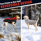 Warm Dog Coat,Waterproof Jacket in Winter Adjustable and Reversible Doggy Fleece Outfit,Thick Clothes with Foldable Collar for Puppy in Cold Days,2XL Red