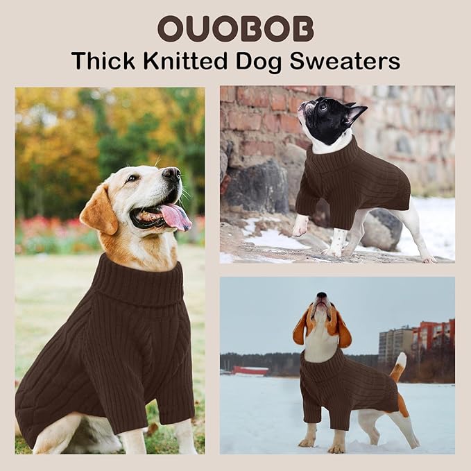 XL Dog Sweaters for Extra Large Dogs, Warm Winter Fall Dog Sweaters for Dog Girls Boys, Turtleneck Dog Knitwear, Doggie Christmas Sweater, Pet Sweatshirt Clothes Outfit Knit Labrador (Brown XL)