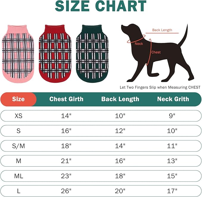 SCENEREAL Turtleneck Dog Sweater for Small Medium Large Dogs Girls Boys, Christmas Plaid Pullover Puppy Sweatershirt, Dogs Cold Weather Outfit Clothes, Ideal Gift for Pet in New Year, Green Plaid XS
