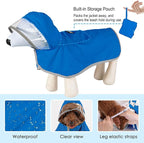 Lukovee Dog Raincoat, Adjustable Dog Rain Jacket with Clear Hooded Double Layer for Large Medium Small Dogs Puppies, Waterproof Rain Coat Poncho with Reflective Storage Pocket & Rim (BL,M)