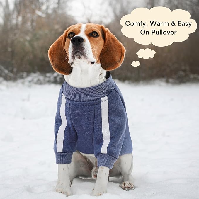 Queenmore Fleece Dog Sweater for Male Dogs, Soft Pullover Dog Sweatshirt with Leash Hole/Reflective Stripes – Cozy Winter Fleece Jacket for Small Medium Large Boy Puppy, Blue L