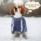 Queenmore Fleece Dog Sweater for Male Dogs, Soft Pullover Dog Sweatshirt with Leash Hole/Reflective Stripes – Cozy Winter Fleece Jacket for Small Medium Large Boy Puppy, Blue XXL