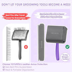Large Dog Slicker Brush & Comb Set with Leather Sleeves - Long Pin Deshedding Brush for Golden Retrievers, Poodles, Doodles & Thick Coats, Wood Handle Pet Grooming Kit for Dogs, Cats. Purple