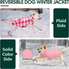 Kuoser Dog Winter Coat, Windproof Dog Fleece Jacket British Style Plaid Cold Weather Doggie Vest Coats, Reversible Cozy Warm Pet Clothes Apparel for Extra Large Size Dogs XXL
