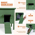 BRIOPAWS Outdoor-Cat-House-Insulated | Feral-Cat-Shelter for Winter | Weatherproof | Large Wooden Pet House for Multiple Cats | Foldable Ladder | Acrylic Side Window | Green