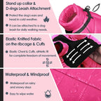 AOFITEE Dog Coat, Waterproof Dog Winter Jacket, Warm Fullbody Small Dogs Snowsuit, Winter Coat for Small Dogs, Zip Up Pet Puffer Jacket Fleece Vest, Outdoor Reflective Pet Snow Jackets, Rose Red XL