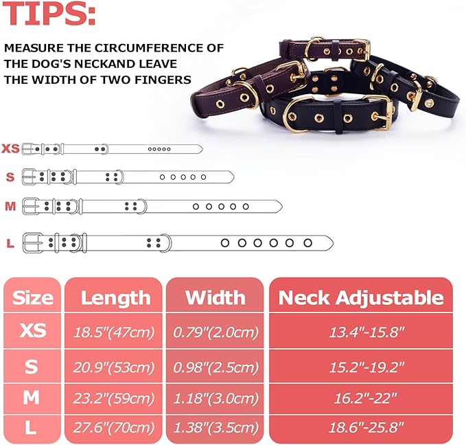 Leather Dog Collar,Dog Collar with Adjustable Sturdy Metal Buckle,Heavy Duty Dog Collar for Walking, Hiking, Training, Hunting (Black,XS:13.4"-15.8" Neck)