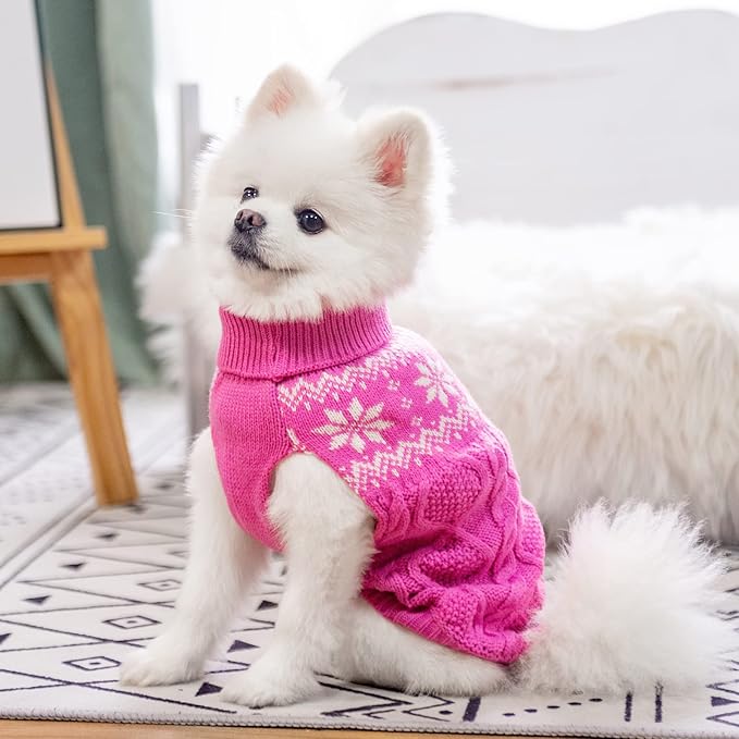 Warm Winter Pink Dog Sweater - Female Cold Weather Pet Clothes for Small Medium Large Dogs Girl Indoor Outdoor, Soft Classic Knit Puppy Apparel Coat