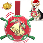 QDAN Christmas Dog Soccer Balls with Straps, Interactive Toys for Tug of War, Puppy Birthday Gifts, Durable Balls for Medium Large Dogs (8 Inch)