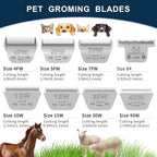 30W+10W+7FW+5FW+4FW Wide Pet Dog Grooming Detachable Blades Kit,Compatible with Andis,Oster A5,Wahl KM10 Clippers,Cut Length 1/50"(0.5mm) to 3/8" (9.5mm),5 Pack