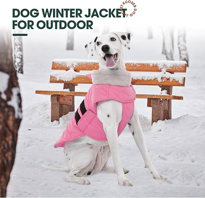Kuoser Dog Coat, Dog Jackets for Large Dogs, Warm Winter Coat Cold Weather Coats, Doggie Snow Jacket Warm Pet Apparel Clothes for Golden Retriever Labrador, Pink XXXL