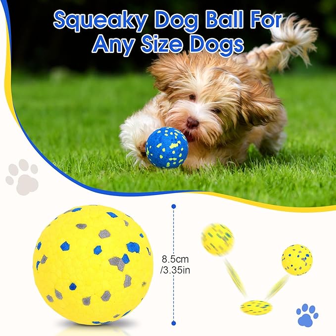 VINGVO Large Dog Balls Tennis Ball Toys 4 PCS Dogs Toys for Aggressive Chewers, 3" Teething Chew Toys Water Floating Ball Toy Bouncy Fetch Balls for Large Medium Small Dog and Puppies (4 Round)