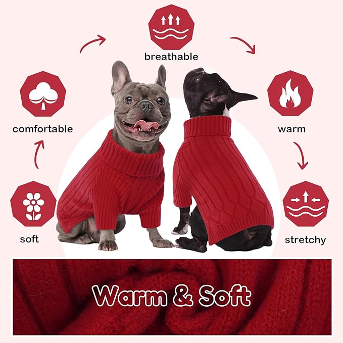 Large Dog Sweater - Turtleneck Thick Warm Doggie Christmas Sweater for Girl Boy Dogs (Red L)