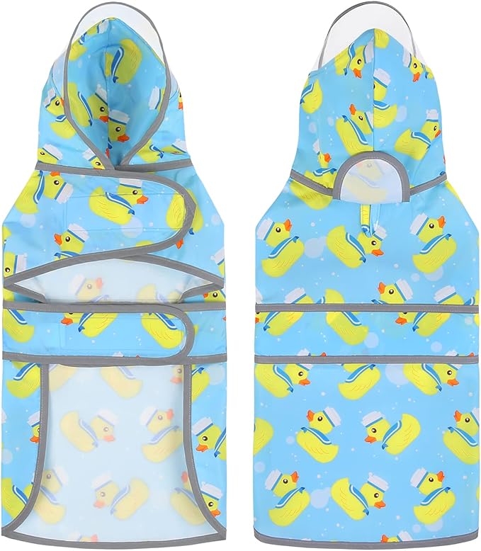 HDE Dog Raincoat with Clear Hood Rain Jacket Poncho for Small Medium Large Dogs Sailor Ducks Blue - L