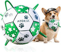 Size 2 Dog Soccer Ball with Straps White & Green Durable Training Ball for Pets Interactive Outdoor Dog Toy, for Small & Medium Puppies, Pet Supplies