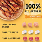 ASMPET Dog Jerky Treats, Triple Flavor Chicken Duck Cod Jerky Twists for Small Medium Large Dogs 10.6 oz