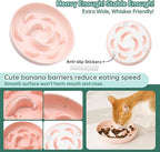 Ceramic Cat Slow Feeder Bowl - Pastel Series Cat Plate for Dry and Wet Food - Cute Maze Feeder Dish for Healthy Eating - Dishwasher Safe - 6.3''W x 1.2''H - 7 OZ - Light Pink