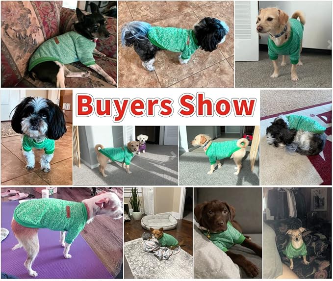 Idepet Pet Dog Classic Knitwear Sweater, Fleece Coat for Small,Medium Dog,Warm Pet Dog Cat Clothes,Puppy Customes (S, Green)