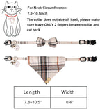 ADOGGYGO Plaid Cat Collar with Bow Bandana - 2 Pack Breakaway Kitten Collar with Removable Bowtie Bell Plaid Cat Bowtie Bandana Collars for Cats Kittens (Beige)