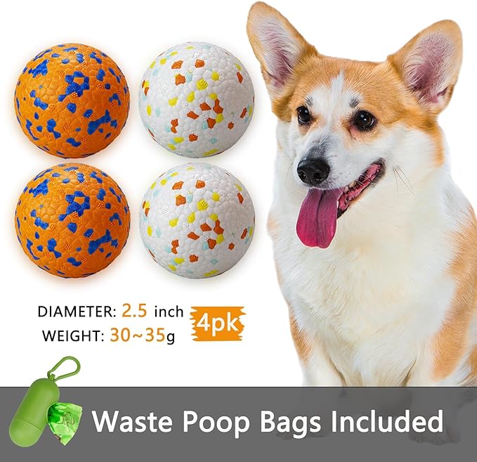 4Pcs Super Bouncy Dog Balls, Fun Indestructible Tennis Balls for Aggressive Chewers, Durable Floating Fetch Toys for Small Dogs with Lifetime Replacement