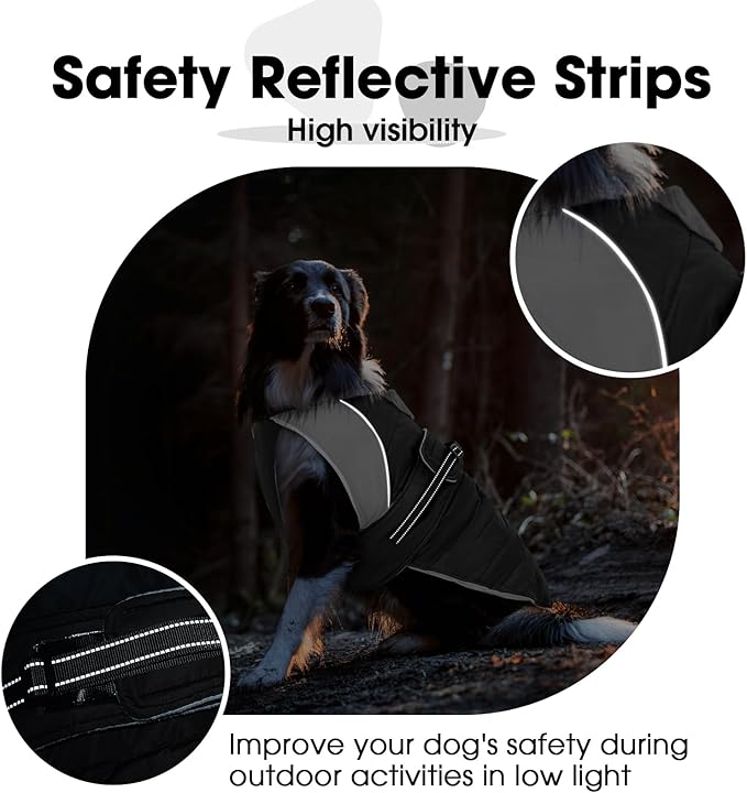 Nanaki Small Dog Coats for Winter Waterproof, Warm Fleece Lining Dog Jacket with Leash Hole, Reflective Cold Weather Puppy Jacket Vest, Easy On Pullover Pet Snow Jacket Male Female, Bulldog, Black M