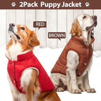 Syhood 2 Pieces Dog Jacket 2 Layers Fleece Lined Dog Jacket Warm Soft Windproof Small Pet Coat for Winter Cold Weather (M,Red,Brown)